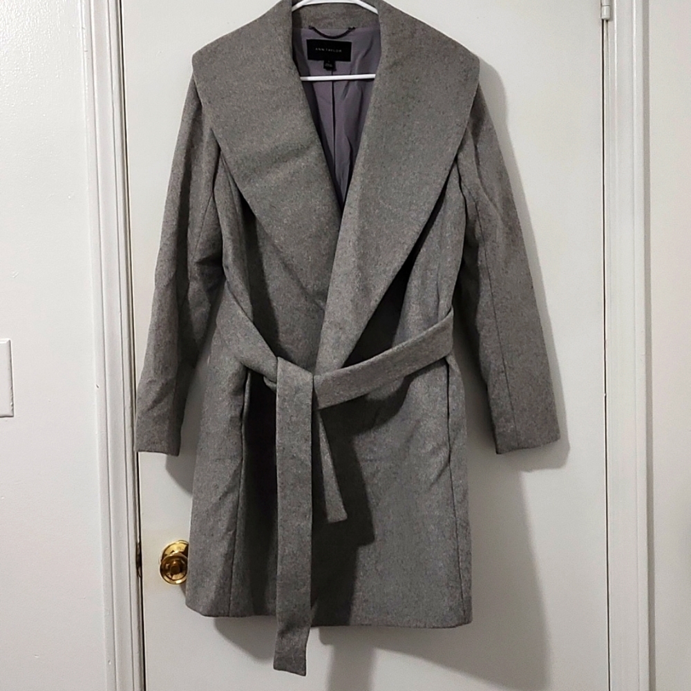 Ann Taylor Shawl Collar Wrap Coat Grey